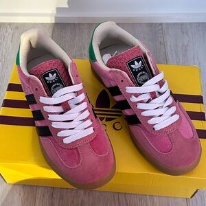Pink Suede Sneakers with Stripe Detail